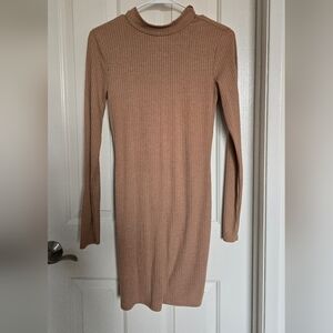 Forever 21 Tan Long Sleeve Ribbed Dress